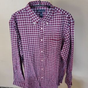 John Ashford JA Red Plaid Casual Button Down Sz L Shirt